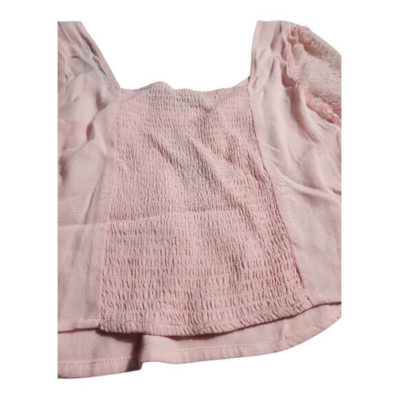 Wild Fable Pink cropped top with lace sleeves Sz Large Coquette Milkmade Cottage - Picture 5 of 6